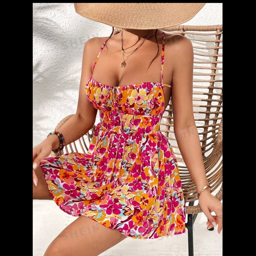Neon floral romper 🩷🧡💛